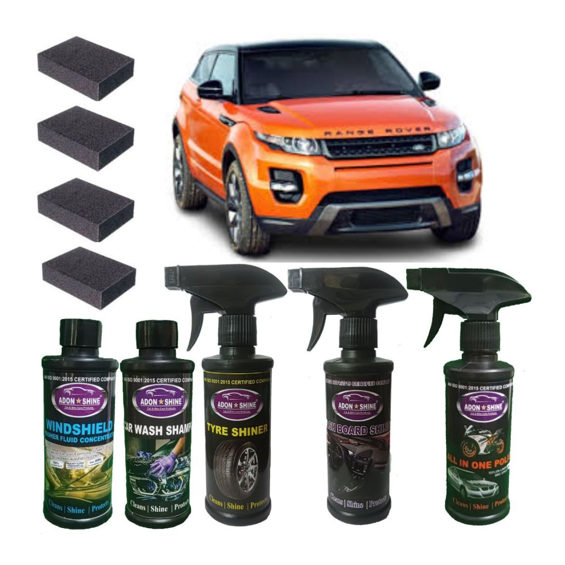 Adon shine-364Liquid Car Polish for Bumper, Chrome Accent, Dashboard, Exterior, Headlight, Leather, Metal Parts, Windscreen (1250 ml, Pack of 5)