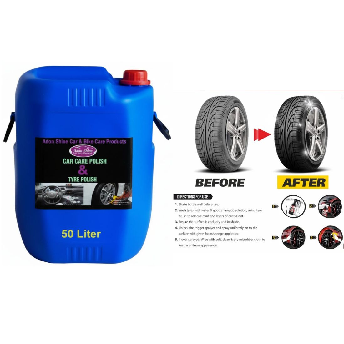 ADON SHINE Liquid Car Polish for Bumper, Chrome Accent, Exterior, Dashboard, Tyres (50Kg, pack of 1)